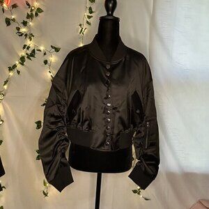 Choosy Black Cropped Bomber Jacket